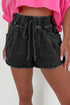 Relaxed Fit High Waisted Drawstring Utility Denim Shorts